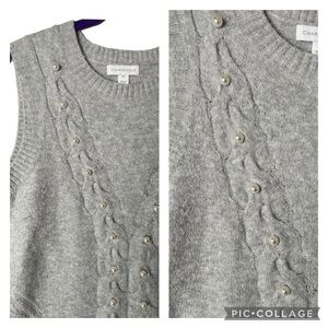 Charter Club Cable Sweater Vest with Pearl Embellishment Sz M